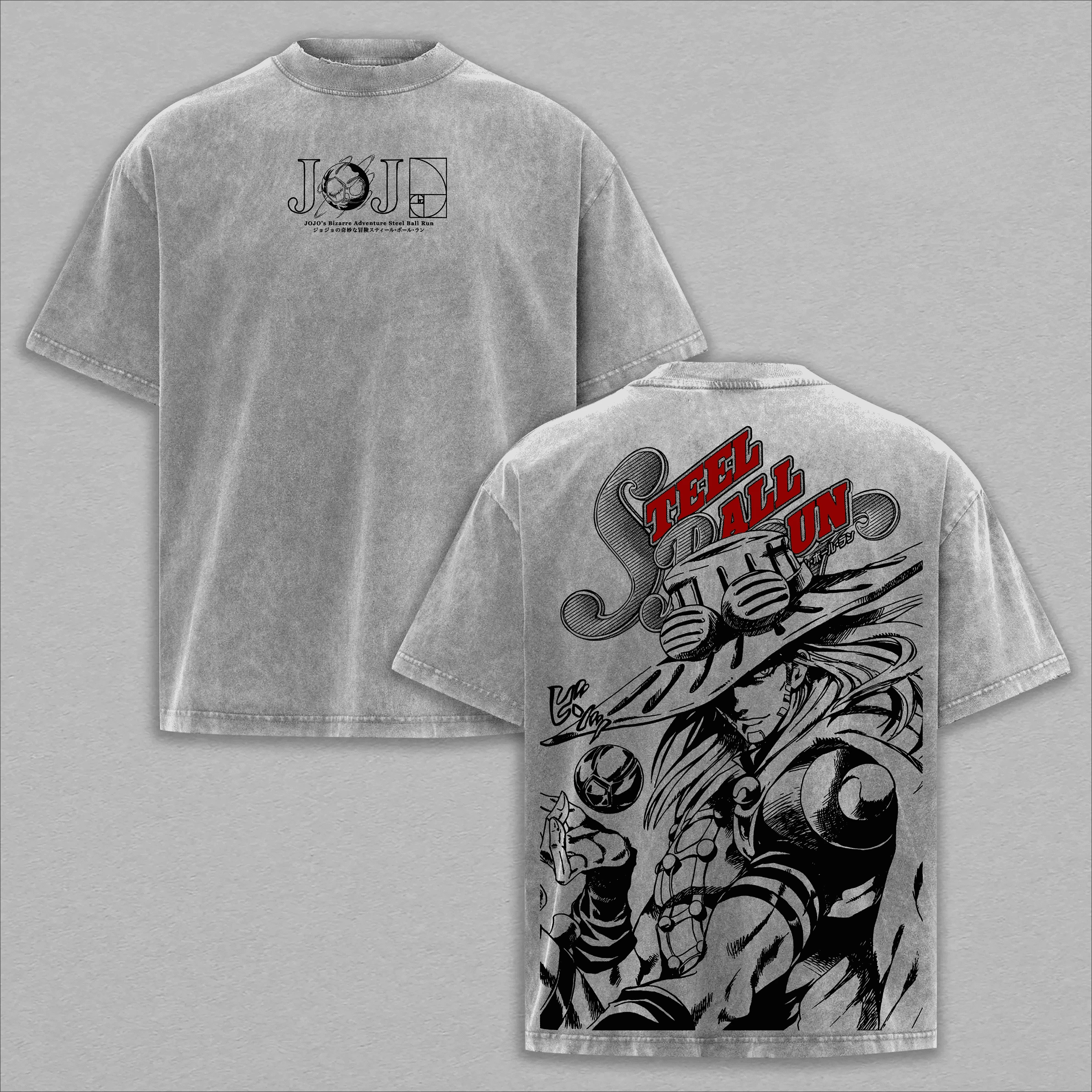 Vintage Washed JoJo's Bizarre Adventure Anime Oversized Men's T-Shirt - Pure Cotton Short Sleeve Tops
