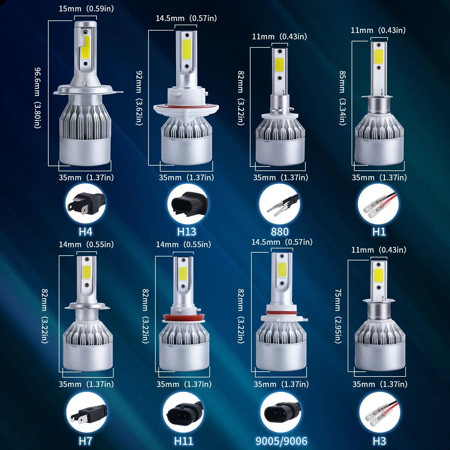 2x H7 LED H11 H4 Salut/Lo H1 H3 H8 HB1 HB3 HB4 HB5 HIR2 H13 H27 9005 9006  Voiture Phares Ampoules 3000K 6000K 8000K COB C6 lumières de voiture