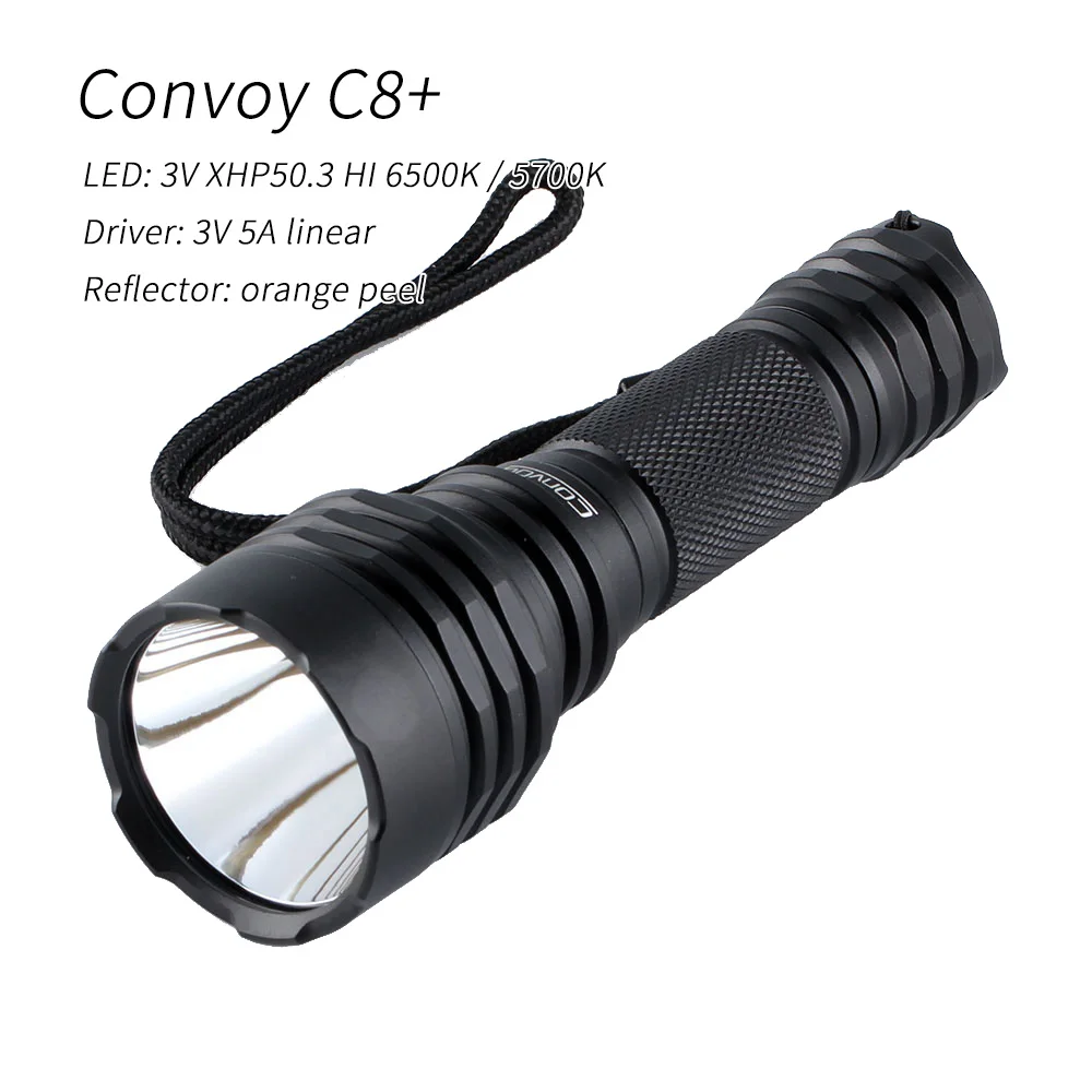 Convoy C8+ 3V XHP50.3 HI 6500K 5700K,orange peel reflector,18650 flashlight