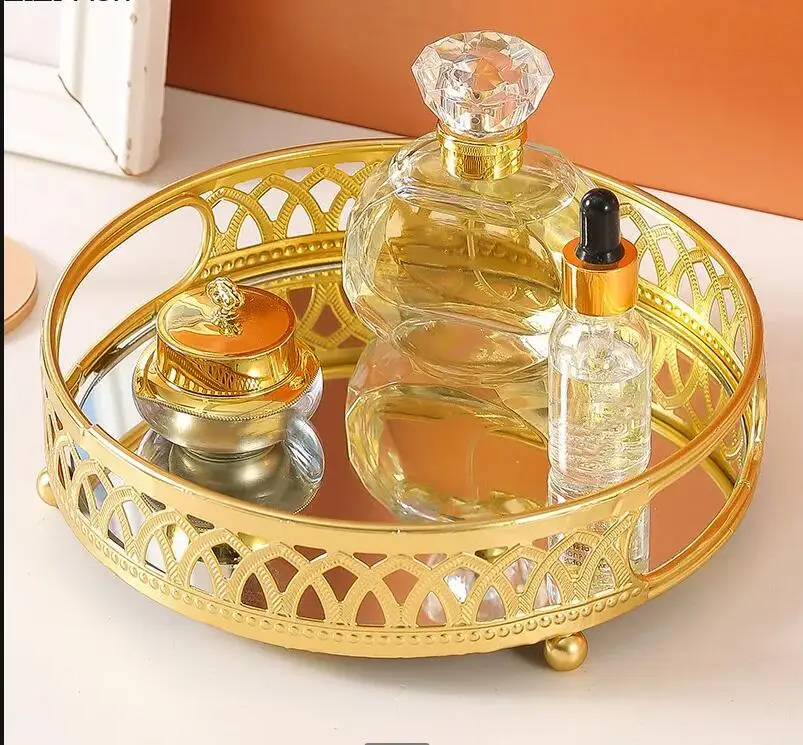 Description Picture 3 of itemMetal Round Storage Tray Living Room Cosmetics Remote Control Tissue Box Nordic Luxury Decor Ornaments Mirror