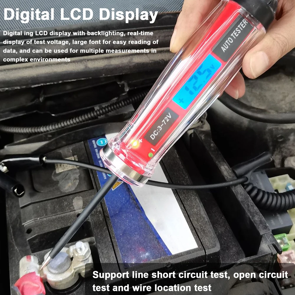 전기 테스트 펜, 양극 자동차 와이어링 테스터, 디지털 LCD 자동차 전력 테스터, 3-72V 자동차 전력 테스터