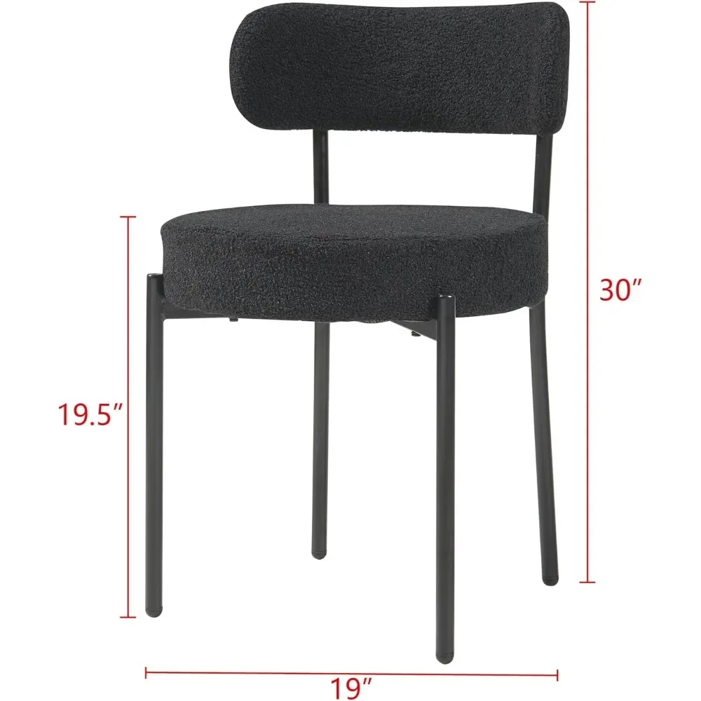 Modern Dining Room Chairs, Mid-Century Round Upholstered Boucle Kitchen Dining Chairs with Black Metal Legs 3
