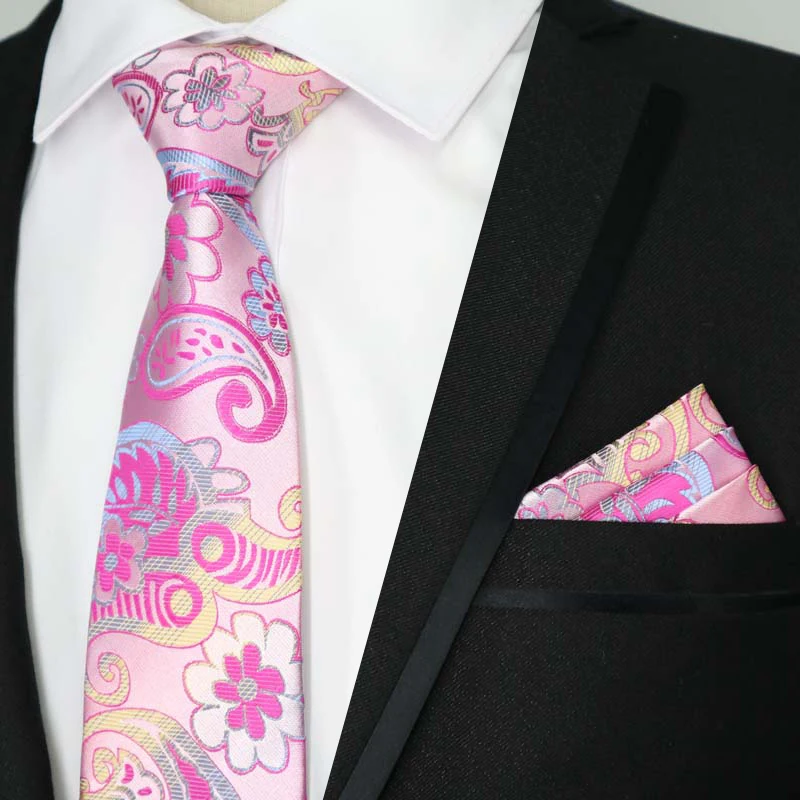 Rosa Farbe Krawatte Set 8CM Herren Krawatte Krawatten Sets Für Mann Floral Dot Streifen Jacquard Krawatte Krawatte Business party Corbatas – Detail 7