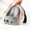 Ladies Fashion Warm Knitted Knitted Knitted Hat with Bright Diamond Rabbit Hair Thickened Warm Cotton Hat Travel Shopping Hat 1