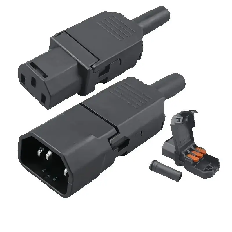 1PCS 새로운 검정색 IEC320 C13 C14 퀵 커넥터 터미널 플러그 소켓 배선 플러그 남성 여성 PDU UPS 배선 Rewirable AC 콘센트