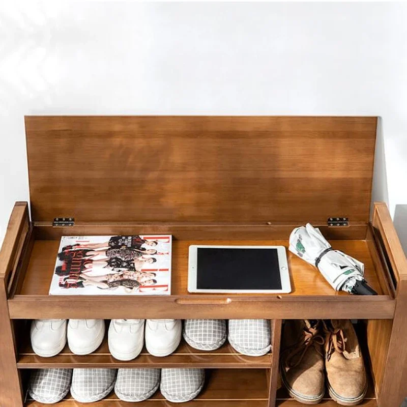 Bamboo Shoe Bench Rack W Removable Cushion Hidden Storage Compartment Side Drawer Entryway Shoe Storage Organizer GFR