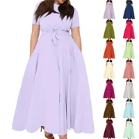 Women's Large Size Dresses Casual Fashion Elegant Matching Dress Simple Solid Round Neck Short Sleeve Pocket Big Swing Dress 6XL - Image 2