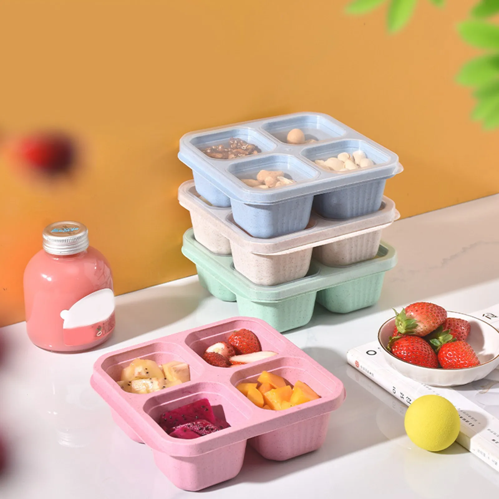 Bento Snack Boxes (4 Pack)- Reusable 4-Compartment Meal Prep Containers for  Kids and Adults, Perfect Food Storage Containers - AliExpress