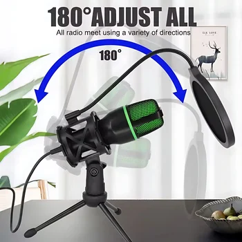 Professional Condenser Microphone Kit with Tripod Stand RGB Lighting Gaming USB Microphone for Streaming YouTube Podcasts Video Studio Recording PC Computer Laptop Mute Button Voice Changer 4