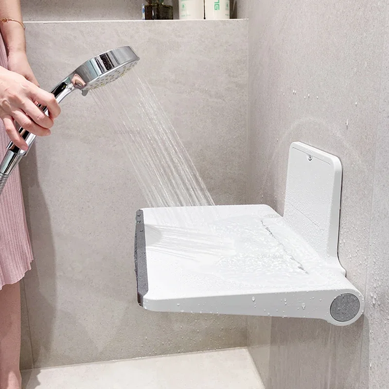 Light Luxury Wall-mounted Bathroom Seats Shower Chair Toilet Barrier-free Bath Chair Home Foldable Plastic Shoe Changing Stool 2
