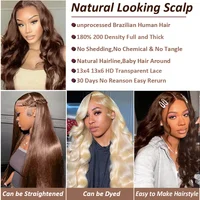 Vague de corps brun chocolat 13x6 HD dentelle avant perruques de cheveux humains 200 densité HD dentelle frontale perruques pour femmes perruques pré plumées cheveux 3
