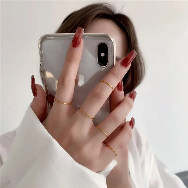 0.5mm Extremely Thin Stainless Steel Anti-Tarnish Rings for Women Fashion Simple 18K Pvd Gold Plated Ring Office Style 3