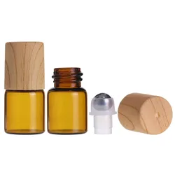 Enhanced Product Title:  
Set of 5 Refillable Amber & Clear Glass Roller Bottles - Portable Perfume Vials with Secure Plastic Caps - 10x 2ml (Amber w Wood colour)