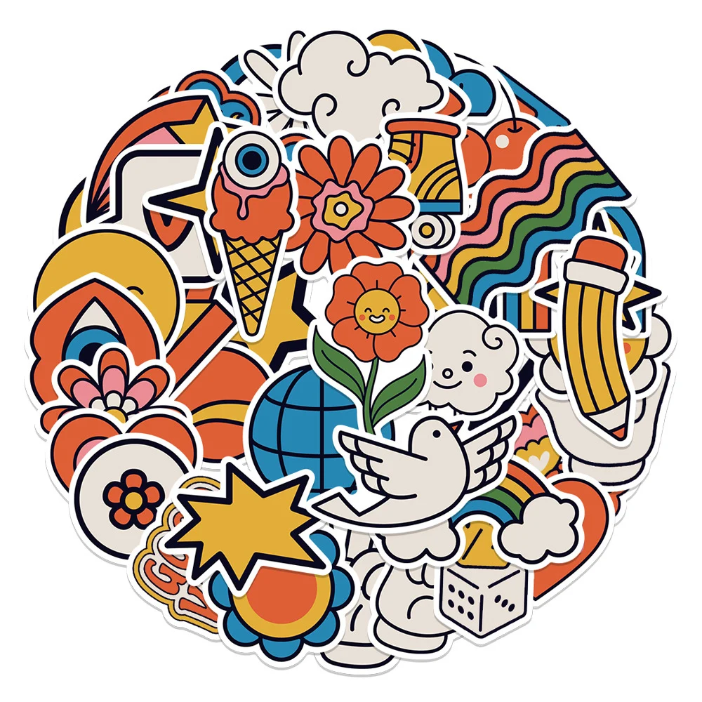 

10/30/50pcs Cartoon Hippie Style Stickers for Laptop Notebook Tablet Luggage Water Bottle PVC Graffiti Kids Sticker Cute Decals