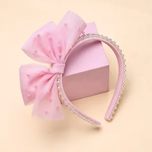 Fashion Full Pearl Hairbands Girls Lace Bow Headbands New Luxury Hair Bands Headwear Kids Birthday Gift Hair Accessories