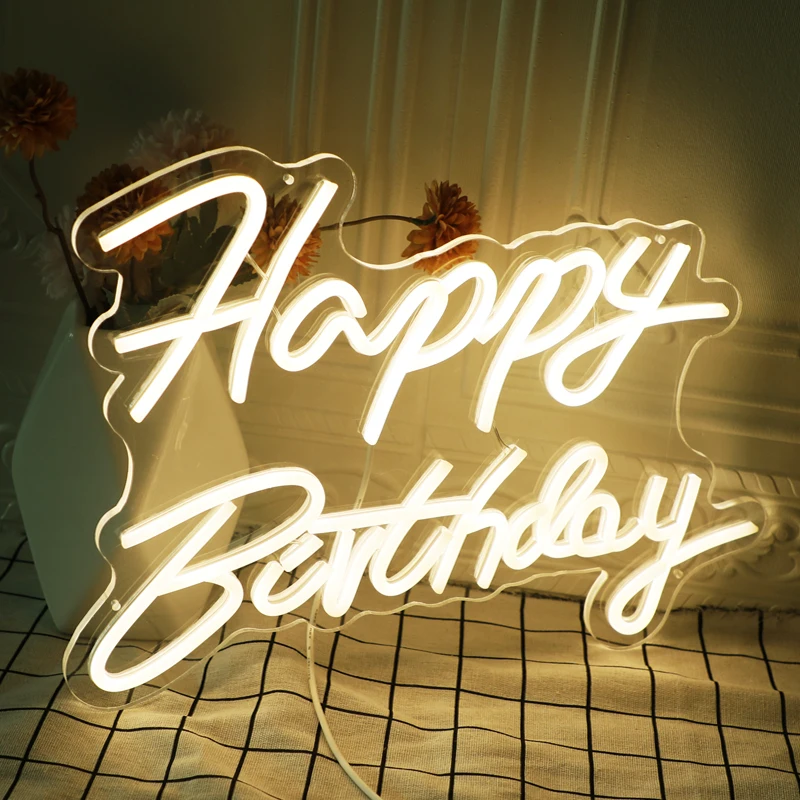 Neon Sign Happy Birthday LED Indoor Wall Lights Party Wedding Shop Window Restaurant Decoration Warm White