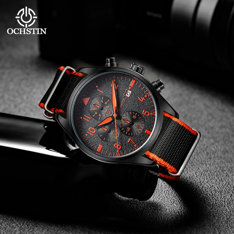 ochstin business light luxury creative nylon series multi-function quartz movement hot model 2024 men's quartz watch