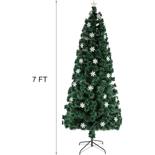 7 ft Pre-Lit Optical Fiber Christmas Artificial Tree, with LED RGB Color , Festive Fake Multicolor Xmas Tree 6