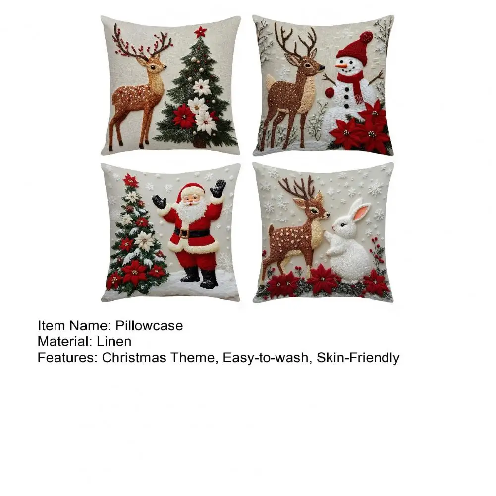 18 Inch Christmas Pillow Cover Santa Reindeer Cushion Cover With Hidden Zipper Tree Snowman Throw Pillow Case For Home Decor