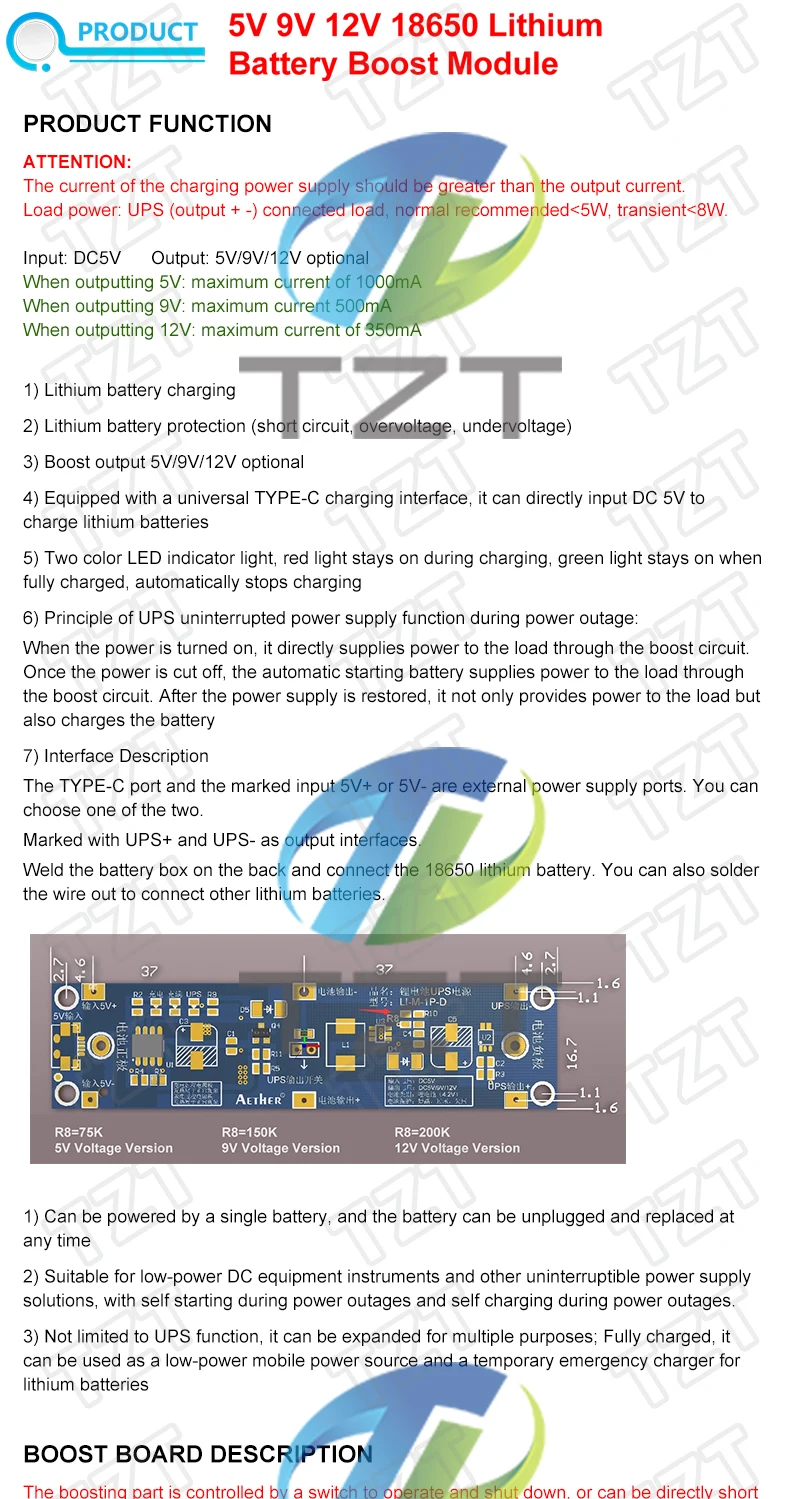 5 V 9 V 12 V 18650 Lithium-Batterie-Boost-Aufwärtsmodul, USV, unterbrechungsfreies Stromversorgungsmodul, Laden und Entladen gleichzeitig, 1 A – Detail 1