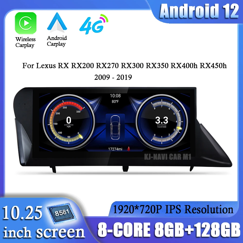 

10.25'Android 12 Carplay Radio For Lexus RX RX200 RX270 RX300 RX350 RX400h RX450h 2009-2019 Navigation GPS Multimedia Car Stereo