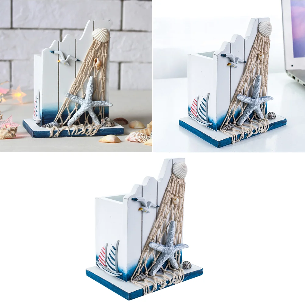 

1pc Wooden Pen Container Brush Pot Tubular Penrack for Home Desk Office (White)