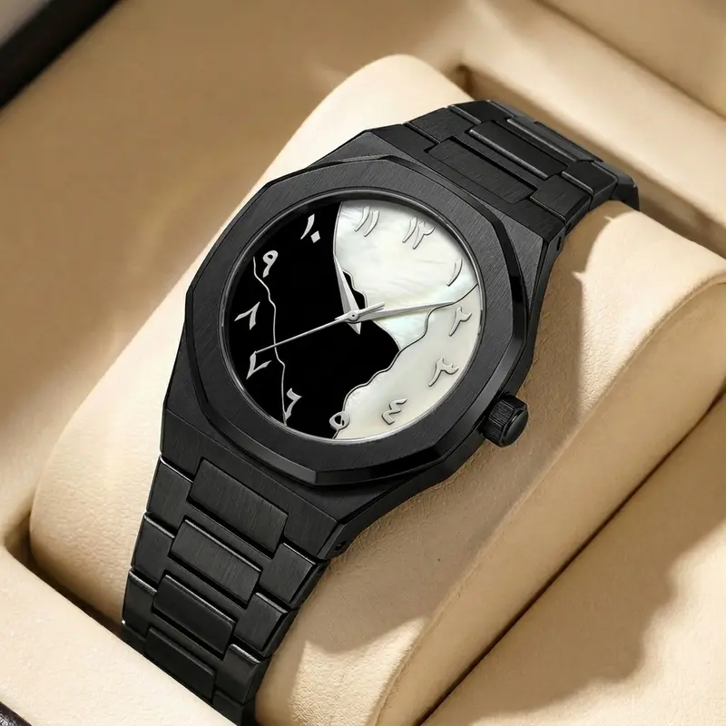 1pc All-Black Metal Chain Watch with Octagonal Bezel, Unique Markings, Simple and Stylish, Unisex, Trendy and Versatile - Image 11