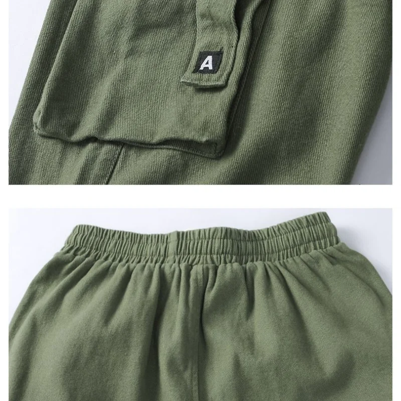 2023 New Men's Clothing Trousers Cargo Mid Waist Drawstring Spring Autumn Fashion Casual Solid Color Pockets All-match Pants