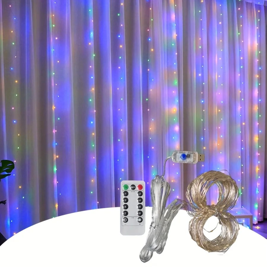 Tenda Luminosa LED 200 Luci 3x2m, USB, 8 Modalità E Telecomando Per Natale, Matrimoni, Finestre - Bianco Caldo - 2