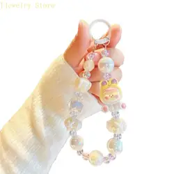 Colorful Beaded Phone Charm Wrist Strap and Lanyard (White)