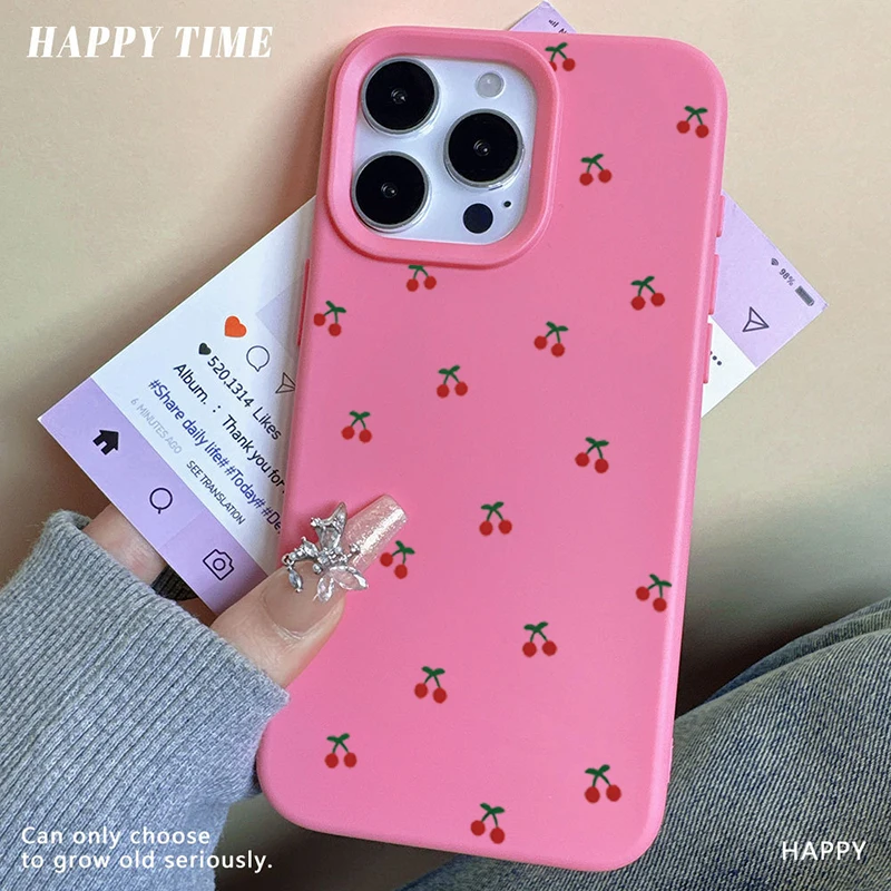 ตัวเลือกสินค้า เคสซิลิโคนนิ่ม iPhone 15/16 Plus ลายการ์ตูนเชอร์รี่น่ารัก
