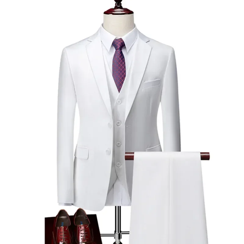 Blazers Jacket Pants Vest 3 Pcs Set / 2 Pieces Suits Men Business Solid Color Wedding Dress Coat Trousers
