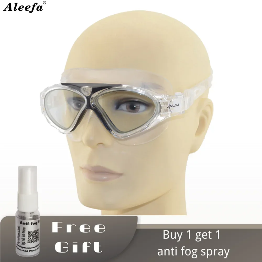 수영 고글 물 안경 실리콘 벨트 수중 큰 안경, 김서림 방지 방수 스포츠 광학 안경 남성 여성용 