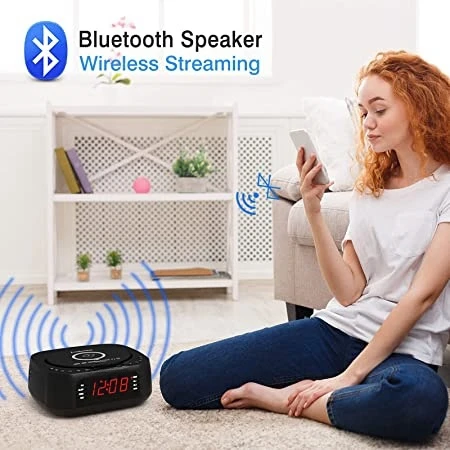 CD/DVD Player Alarm clock Bluetooth Speaker Wireless charging LED display EARPHONE JACK & AUX -IN Dural stereo speaker