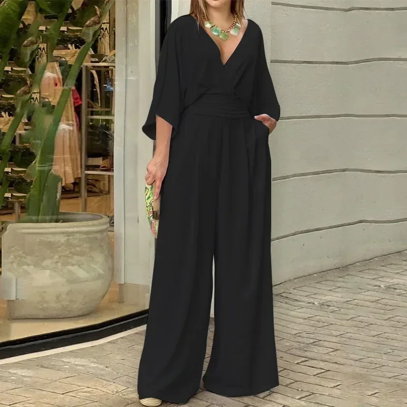Wide Leg Jumpsuit Black Jumpsuit Loose Boho Overalls For Women