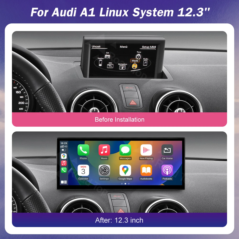 Pantalla táctil Linux Multimedia para coche de 12,3 pulgadas para Audi A1 2012-2018 inalámbrico CarPlay Android Auto Airplay reproductor de Radio para coche 4