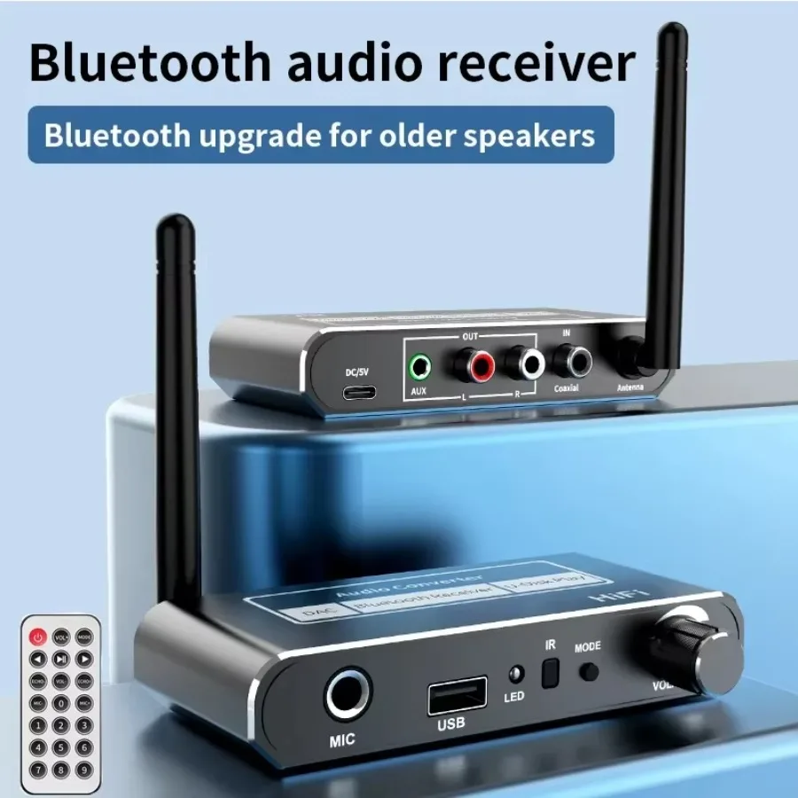 HIFI Bluetooth Audio Receiver DAC Coaxial Digital To Analog Converter 3.5mm AUX RCA Mic U-Disk Jack Stereo Wireless Adapter
