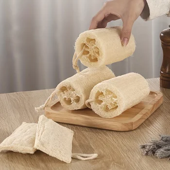 2pcs Natural Loofah Sponge Towels: Exfoliating Scrub for Shower Gel, Body Massage, Dishwashing & More! 1
