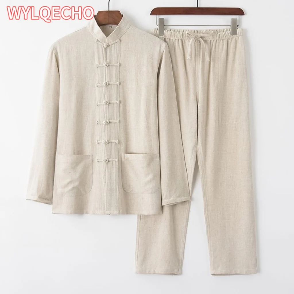 Hanfu Men Chinese Clothes Top Pant Kung Fu Clothing Blouse Party Tang Suit Plus Size M-XXXXXL For Men News Year