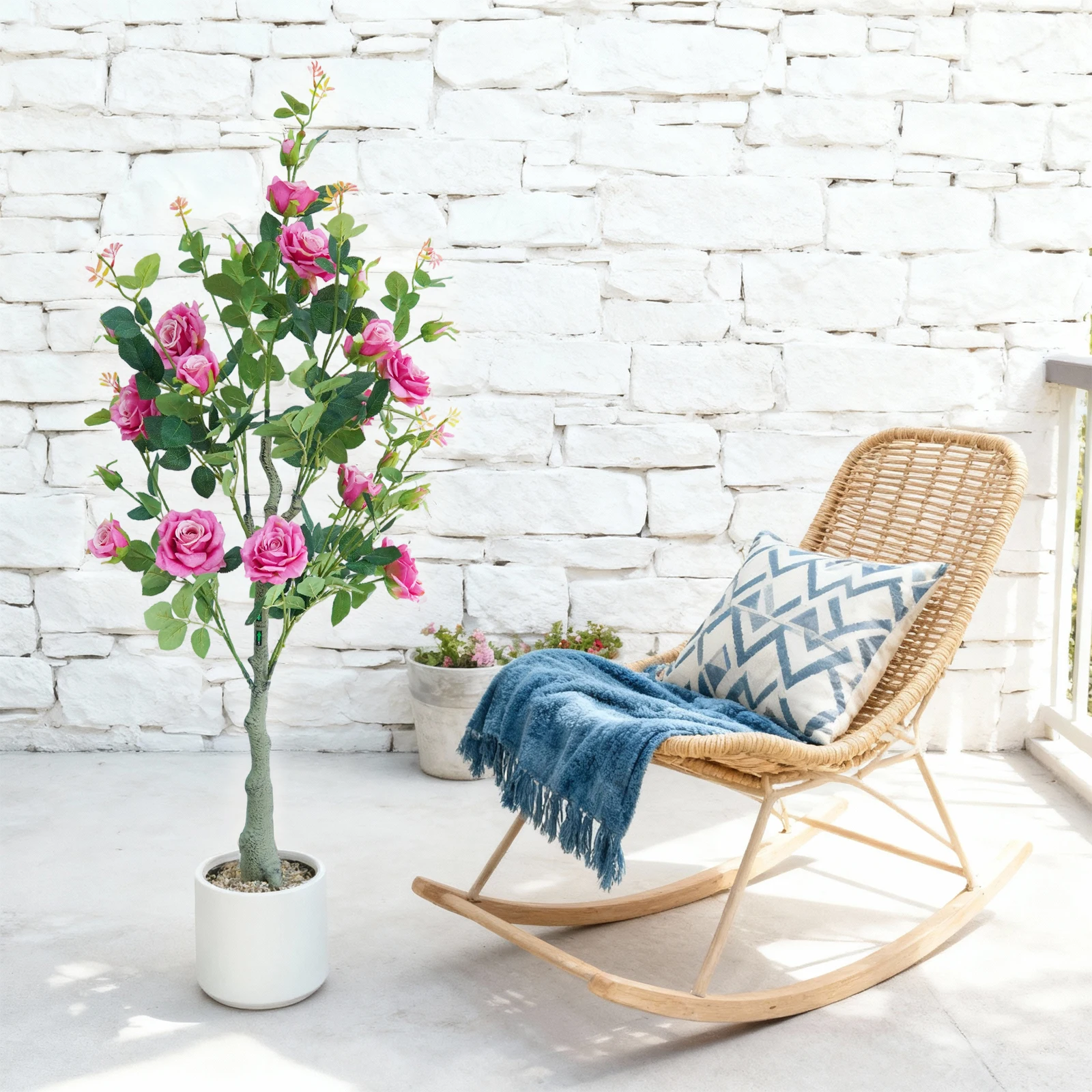 2 Stück 120 cm große künstliche Rosenbäume, Blumenbodenpflanzen mit realistischen Blüten, künstliche Rosensträuße im Topf für Zuhause, Eingangsbereich – Detail 18