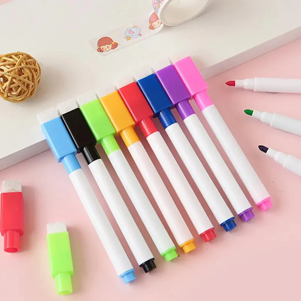 8pcs Colors Magnetic Waterproof Dry Erase Markers Medium Point For Office Whiteboards Drawing Pen Dry Erase Built-in Eraser
