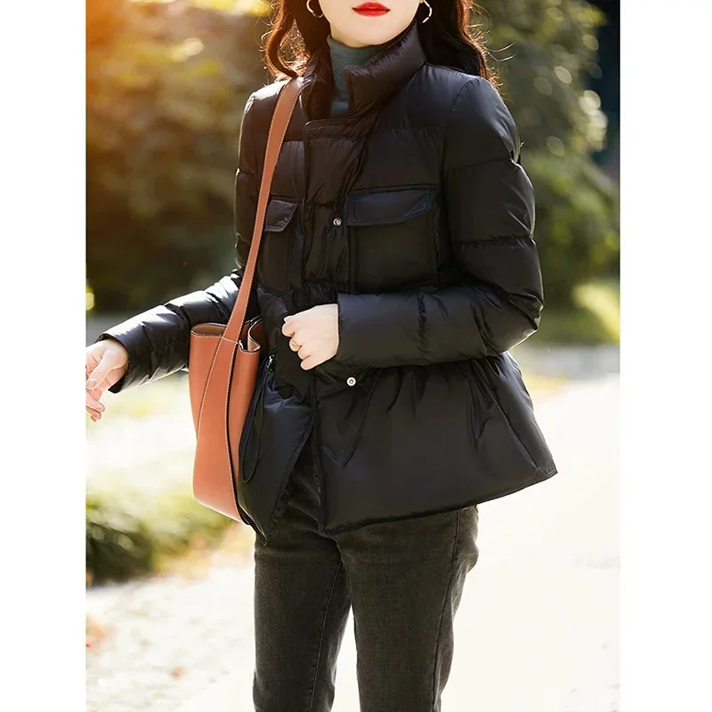 

High-quality Clothes Puffer Jacket Women Winter Coat 95% White Goose Down Female Drawstring Waisted Bread