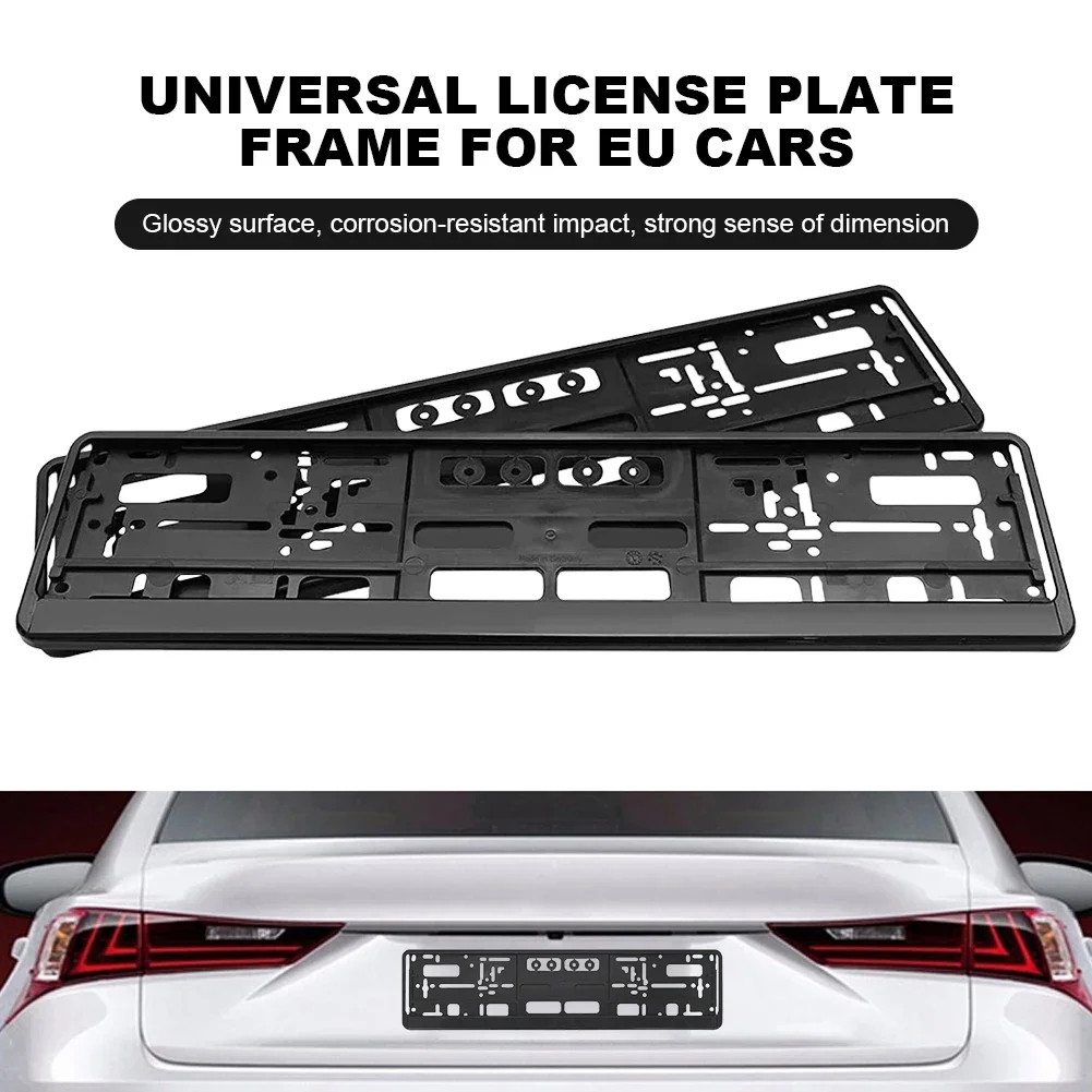 Black EU Standard License Plate Holder Frame - Easy Install, Anti-Corrosion, Waterproof, Durable, 2-Pack