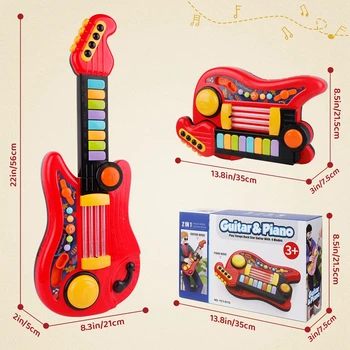2 In 1 Electric Kids Guitar Toy Foldable Toy Guitar Piano Beginners Musical Instruments Early Education Best Gift for Boys Girls 6
