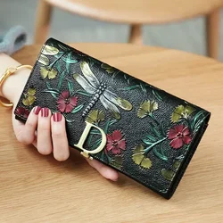 Embossed Genuine Leather Women's Retro Long Clutch Wallet (Floral)