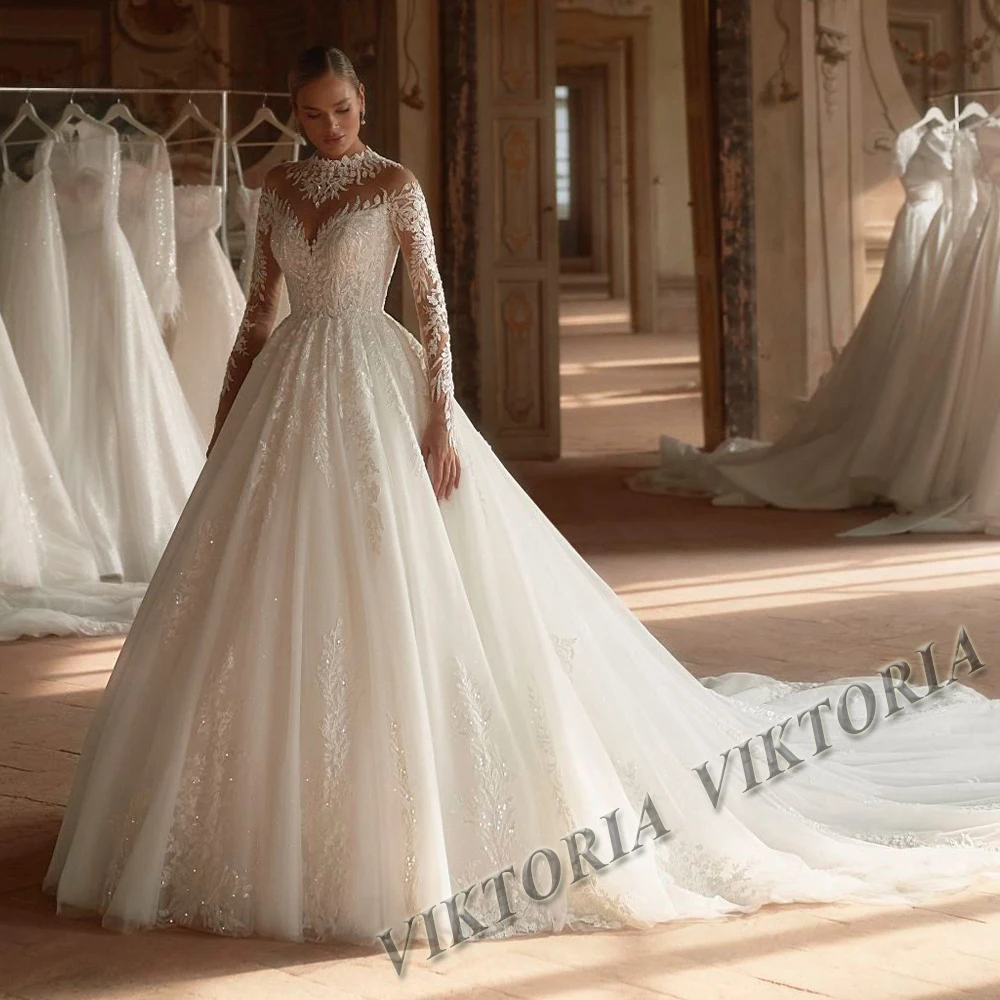 VIKTORIA Vintage High Neck Wedding Dresses For Woman Bride A-line Long  Sleeves Vestido De Casamento Personalized Customized - AliExpress 320