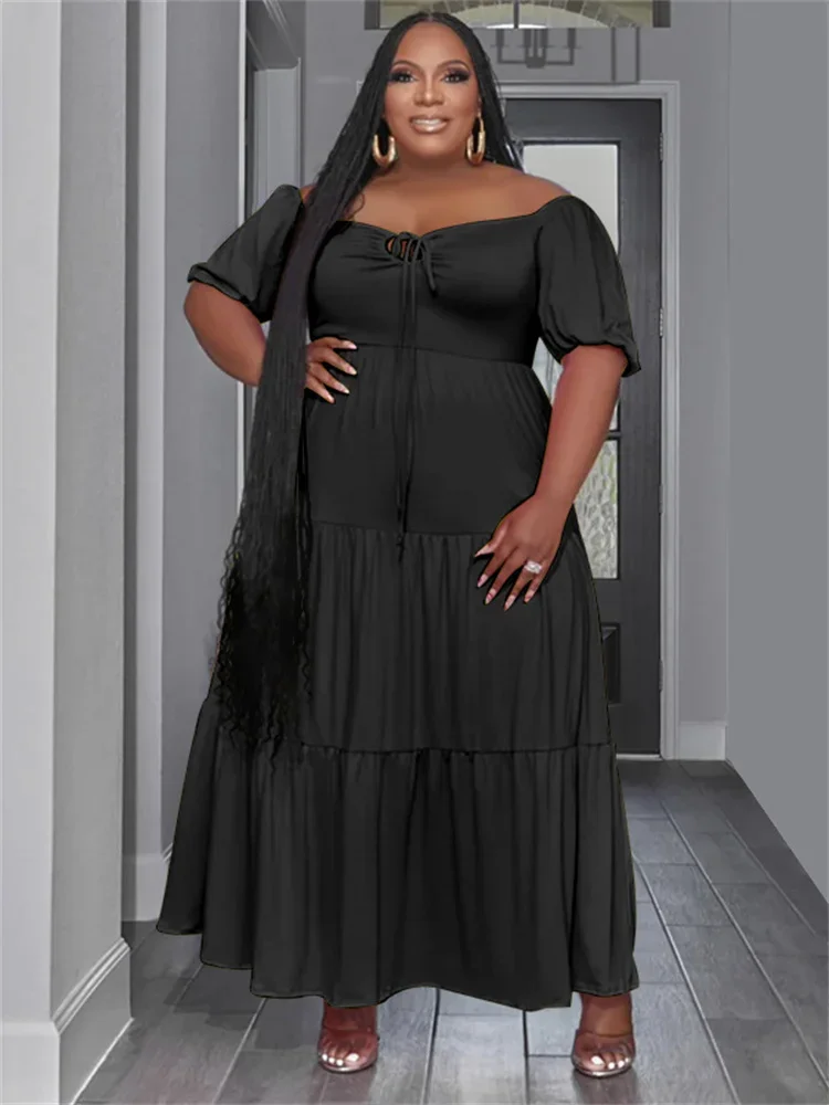 Wmstar Plus Size Dresses for Women Solid Summer Elegant Fashion New Birthday Outfits Party Maxi Dress Wholesale Dropshipping