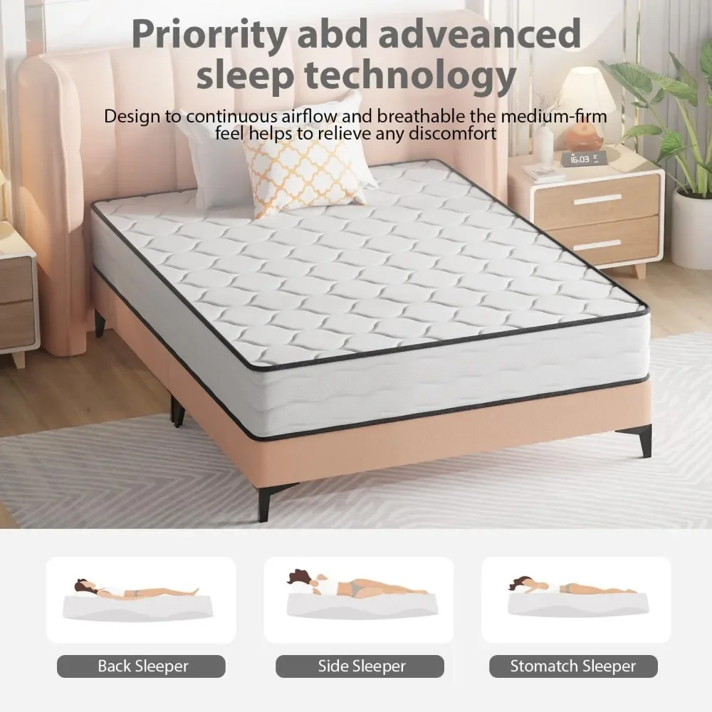 Queen Size Mattress with Innerspring and Foam, Fiberglass Free, Pressure Relief, 10 Inch Medium Firm Spring Mattress 6