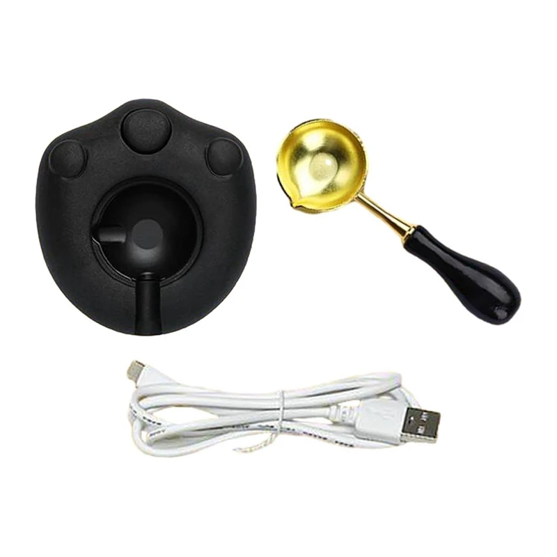 전기 왁스 도장 워머, 왁스 도장 스푼 포함, 왁스 도장 스탬프용 블랙 플라스틱, 편지용 왁스 도장 스탬프 세트