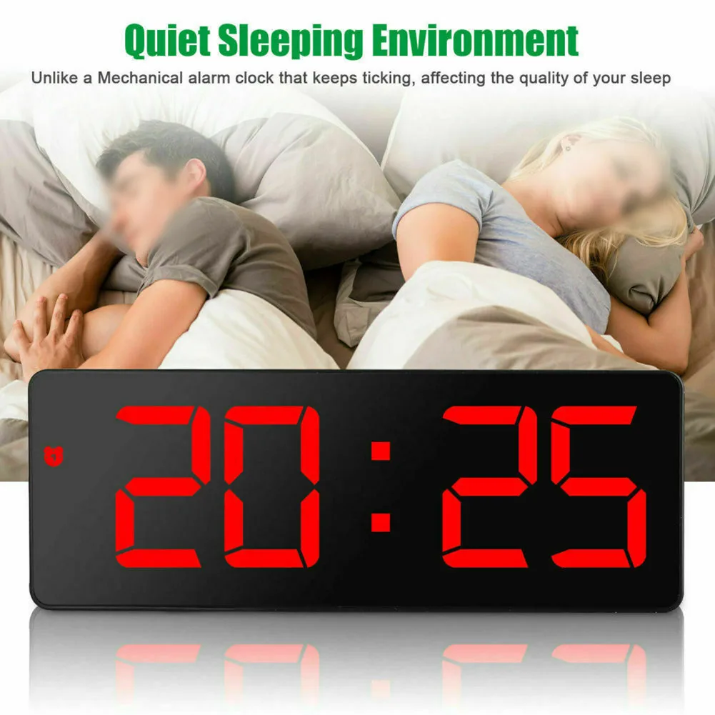 Mirror LED Digital Alarm Clock 12/24 Hours Battery/USB Operated Multifunctional Nigh Light Temperature Display